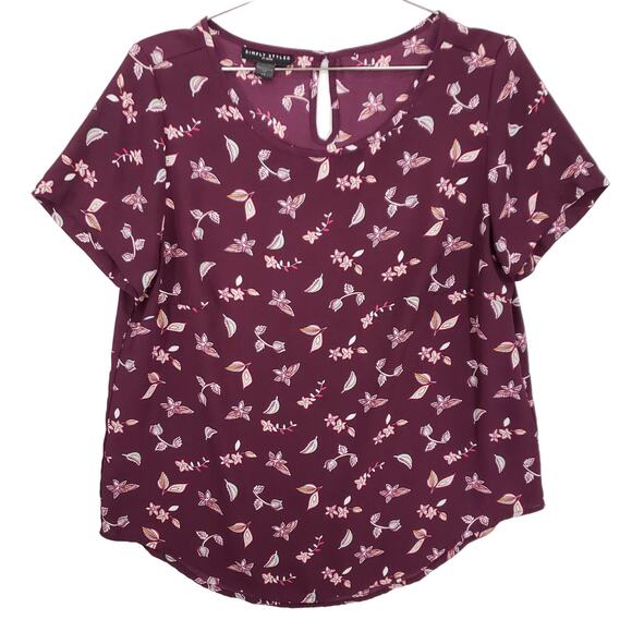 Simply Styled Blouse Womens Large Purple Floral Print Keyhole Back Scoop Neck - Picture 1 of 11